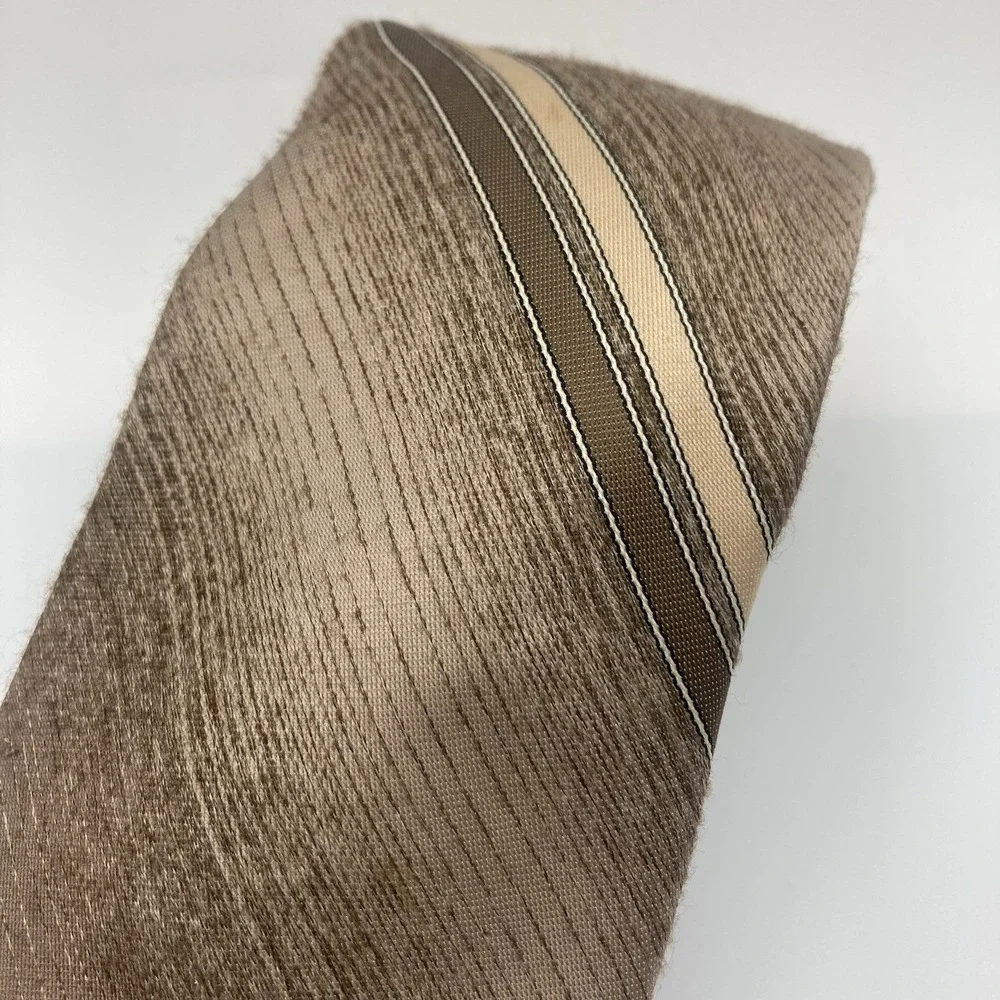 Etienne Aigner Neck Tie Tan‎ Brown Stripe  Logo Mens